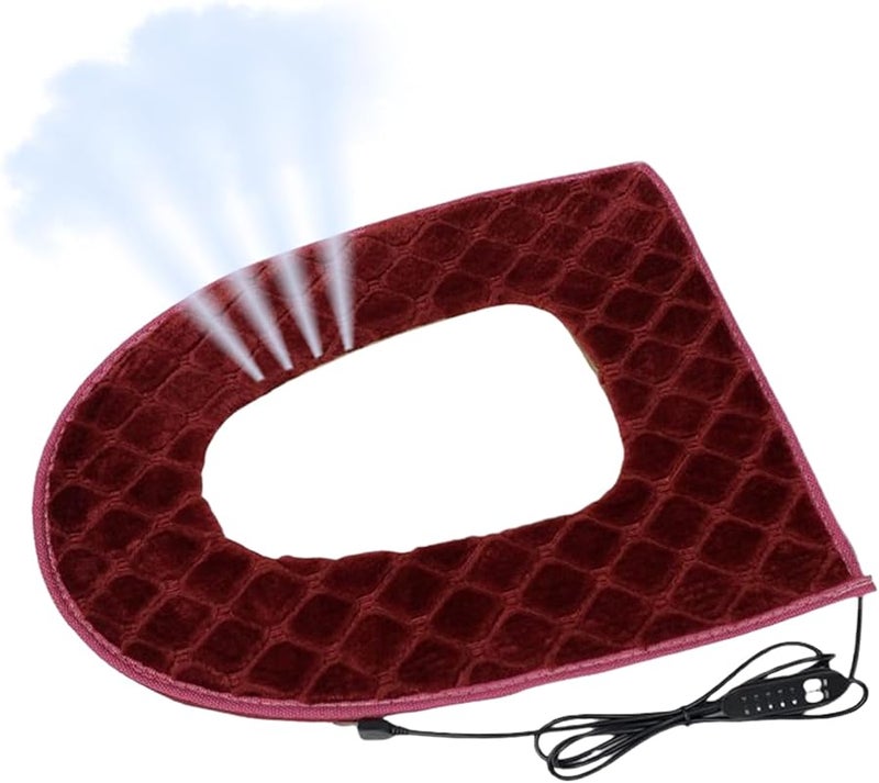 Wine Red Heated Toilet Seat Cover 5 Temperature Levels Adjustable Timer Washable Bathroom Warmer - Image 1